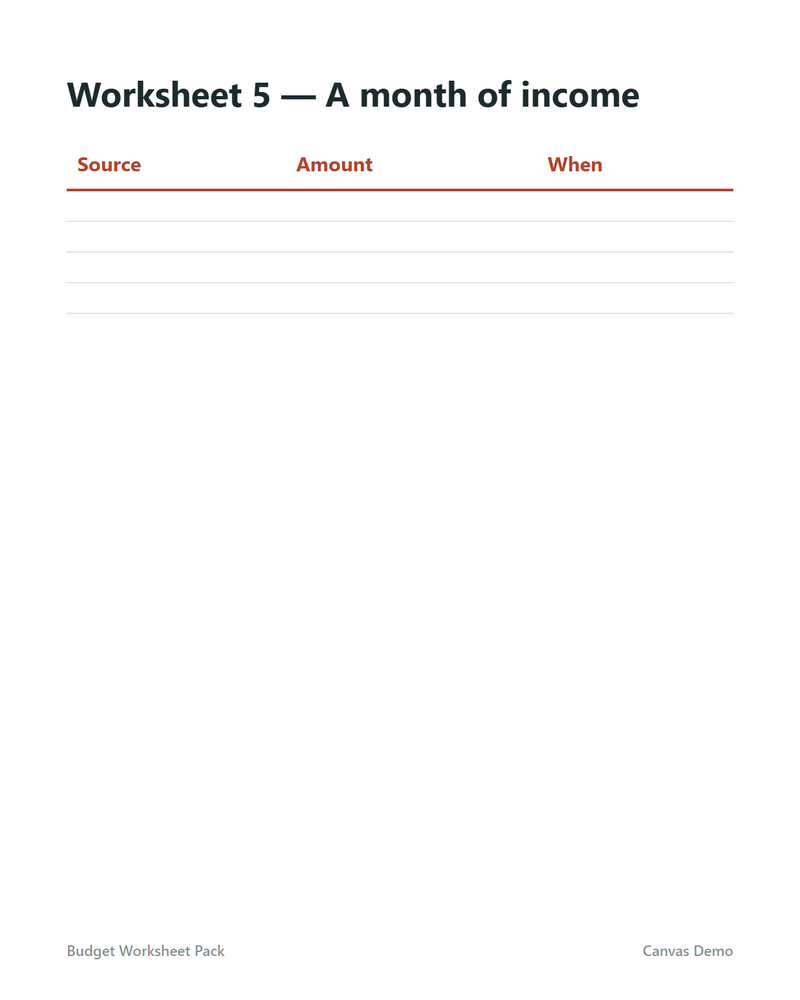 Budget Worksheet Pack — page 2