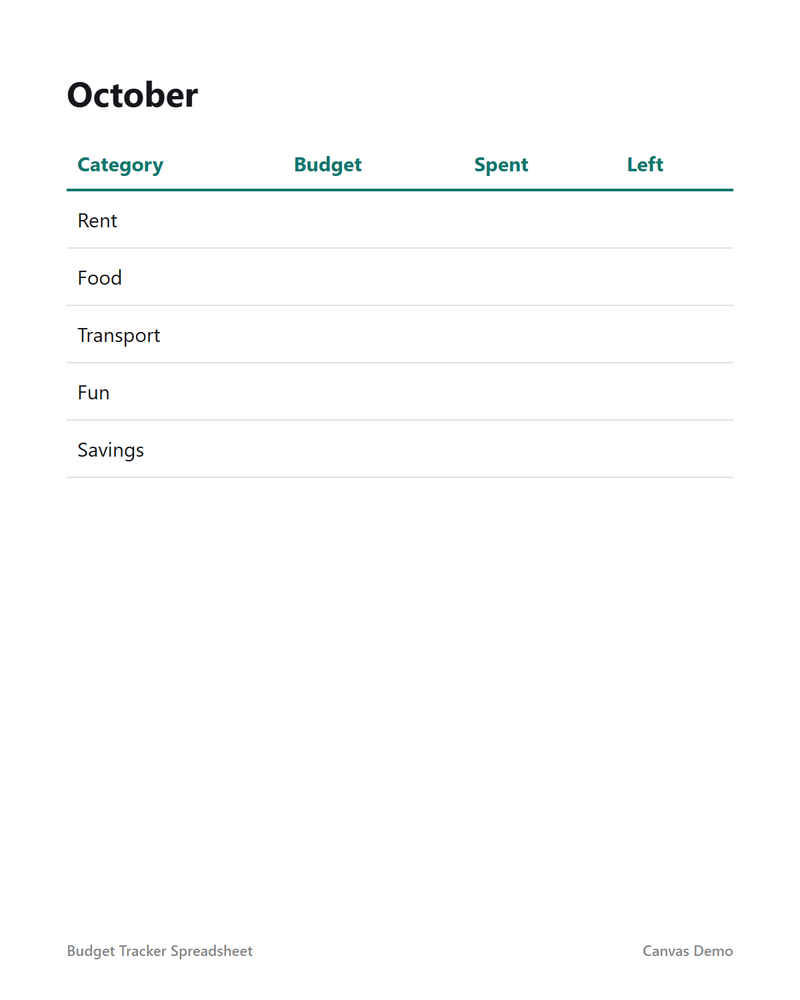 Budget Tracker Spreadsheet — page 1